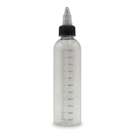 Leerflasche 110ml mit Skala und breiter Dosierspitze zum schrauben.