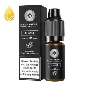 Montreal Chance. 10ml Nikotinsalz Liquid. Extrakt aus echtem Tabak mit 10mg/ml Nikotin.
